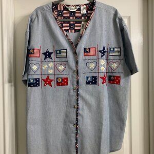 Victoria Jones Woman Blue/White Striped Blouse, Size 22W, NWT